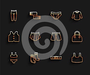 Set line Swimsuit, Socks, Leggings, Belt, Undershirt, Skirt, Handbag and Short or pants icon. Vector
