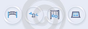 Set line Swings for kids, Gymnastic rings, Seesaw and Playground bridge icon. Vector
