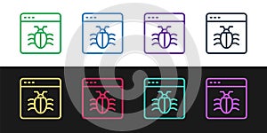 Set line System bug concept icon isolated on black and white background. Code bug concept. Bug in the system. Bug