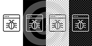 Set line System bug concept icon isolated on black and white, transparent background. Code bug concept. Bug in the