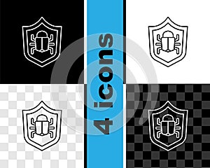 Set line System bug concept icon isolated on black and white, transparent background. Code bug concept. Bug in the