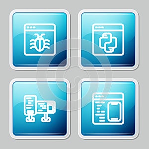 Set line System bug, Python programming language, Computer monitor screen and Software icon. Vector