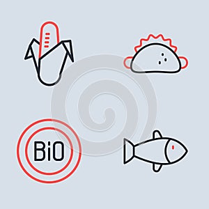 Set line Taco with tortilla, Banner for bio, Fish and Corn icon. Vector