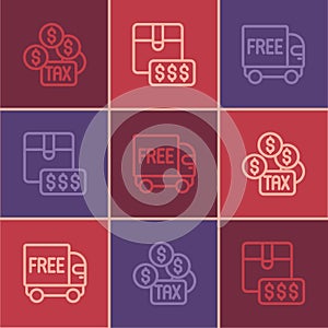 Set line Tax payment, Free delivery service and Item price tag with dollar icon. Vector