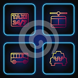 Set line Taxi car, Bus, Location with taxi and Cable. Gradient color icons. Vector