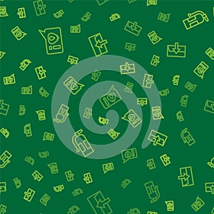 Set line Telephone call 911, Fire extinguisher and exit on seamless pattern. Vector