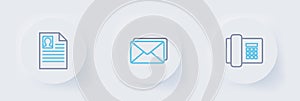 Set line Telephone, Envelope and Resume icon. Vector