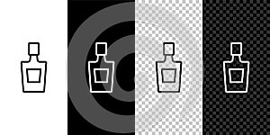 Set line Tequila bottle icon isolated on black and white, transparent background. Mexican alcohol drink. Vector