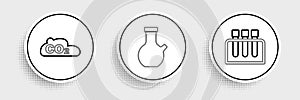 Set line Test tube, CO2 emissions in cloud and icon. Vector
