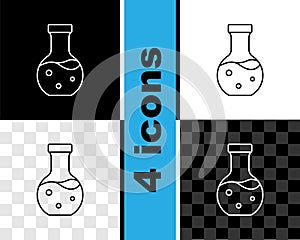 Set line Test tube and flask chemical laboratory test icon isolated on black and white, transparent background
