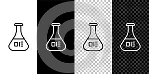 Set line Test tube and flask chemical laboratory test icon isolated on black and white background. Laboratory glassware