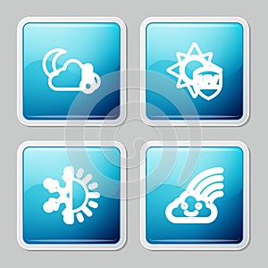 Set line Thermometer and cloud, moon, UV protection, Sun snowflake and Rainbow with icon. Vector