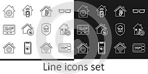 Set line Thermostat, Smart home, House temperature, humidity, settings, under protection and remote control system icon