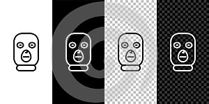 Set line Thief mask icon isolated on black and white background. Bandit mask, criminal man. Vector