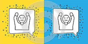 Set line Thief surrendering hands up icon isolated on yellow and blue background. Man surrendering with both hands