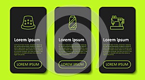 Set line Thimble for sewing, Sewing thread on spool and machine. Business infographic template. Vector