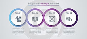 Set line Tic tac toe game, Sport mechanical scoreboard, Rubik cube and Toy building block bricks. Business infographic