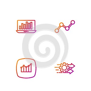 Set line Time management, Financial growth, Laptop with graph chart and Graph infographic. Gradient color icons. Vector