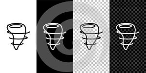 Set line Tornado icon isolated on black and white background. Vector Illustration.