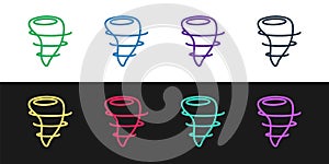 Set line Tornado icon isolated on black and white background. Vector Illustration