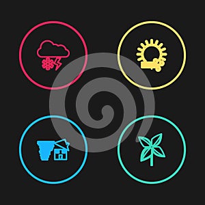 Set line Tornado swirl, Pinwheel, Wind and sun and Cloud with snow lightning icon. Vector