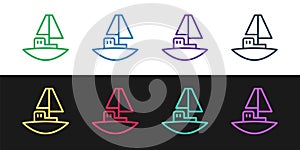 Set line Toy boat icon isolated on black and white background. Vector