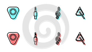 Set line Treble clef, Guitar pick, Audio jack and Triangle icon. Vector