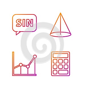 Set line Triangle math, Sigma symbol, Human brain and Graph, schedule, chart, diagram. Gradient color icons. Vector