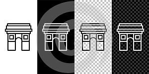 Set line Triumphal Arch icon isolated on black and white background. Landmark of Paris, France. Vector