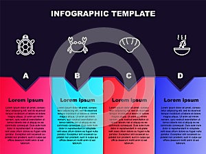 Set line Turtle, Crab, Scallop sea shell and Soup with octopus. Business infographic template. Vector