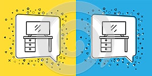 Set line TV table stand icon isolated on yellow and blue background. Vector