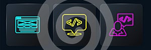 Set line UI or UX design, Front end development and . Black square button. Vector