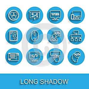 Set line UI or UX design, Front end development, RGB and CMYK color mixing, Keyboard, Computer mouse, Site map and icon