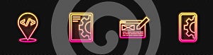 Set line UI or UX design, Front end development, Web and . Glowing neon icon. Vector