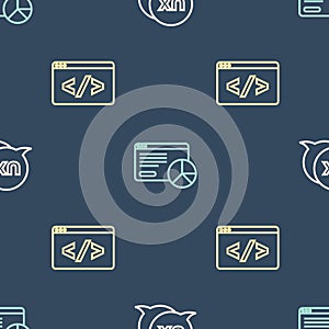 Set line UI or UX design, Front end development and Website statistic on seamless pattern. Vector