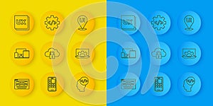Set line UI or UX design, Monitor, mobile, tablet, Cloud computing lock, Front end development, Web, and icon. Vector