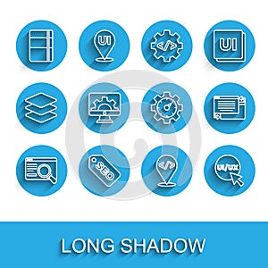 Set line UI or UX design, SEO optimization, Sketchbook album, Front end development, Web, and Website statistic icon
