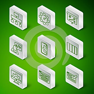 Set line UI or UX design, Site map, Web development, Front end, Website statistic, and Color palette guide icon. Vector