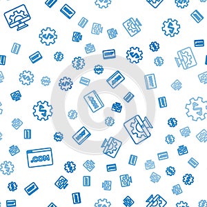 Set line UI or UX design, Web development and Front end on seamless pattern. Vector