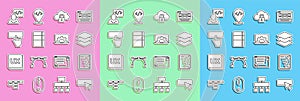 Set line UI or UX design, Web development, Layers, Cloud computing lock, Sketchbook album, Keyboard, Front end and icon