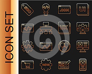 Set line UI or UX design, Web development, Site map, Front end, SEO optimization and icon. Vector