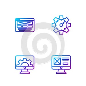 Set line UI or UX design, Web development, and Website statistic. Gradient color icons. Vector