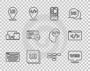 Set line UI or UX design, Web and graphic, Mobile Apps, Website statistic, Site map and Front end development icon