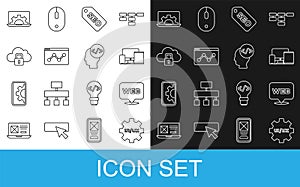 Set line UI or UX design, Web and graphic, Monitor, mobile, tablet, SEO optimization, Website statistic, Cloud computing