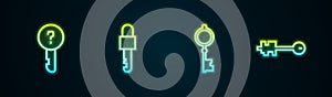 Set line Undefined key, Locked, Old and . Glowing neon icon. Vector