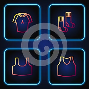 Set line Undershirt, T-shirt and Socks. Gradient color icons. Vector