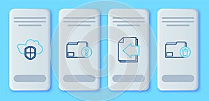 Set line Unknown document folder, Next page arrow, Cloud and shield and Delete icon. Vector