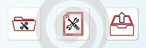 Set line Upload inbox, Folder service and File document icon. Vector