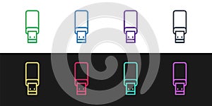 Set line USB flash drive icon isolated on black and white background. Vector