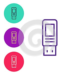 Set line USB flash drive icon isolated on white background. Set icons colorful. Vector